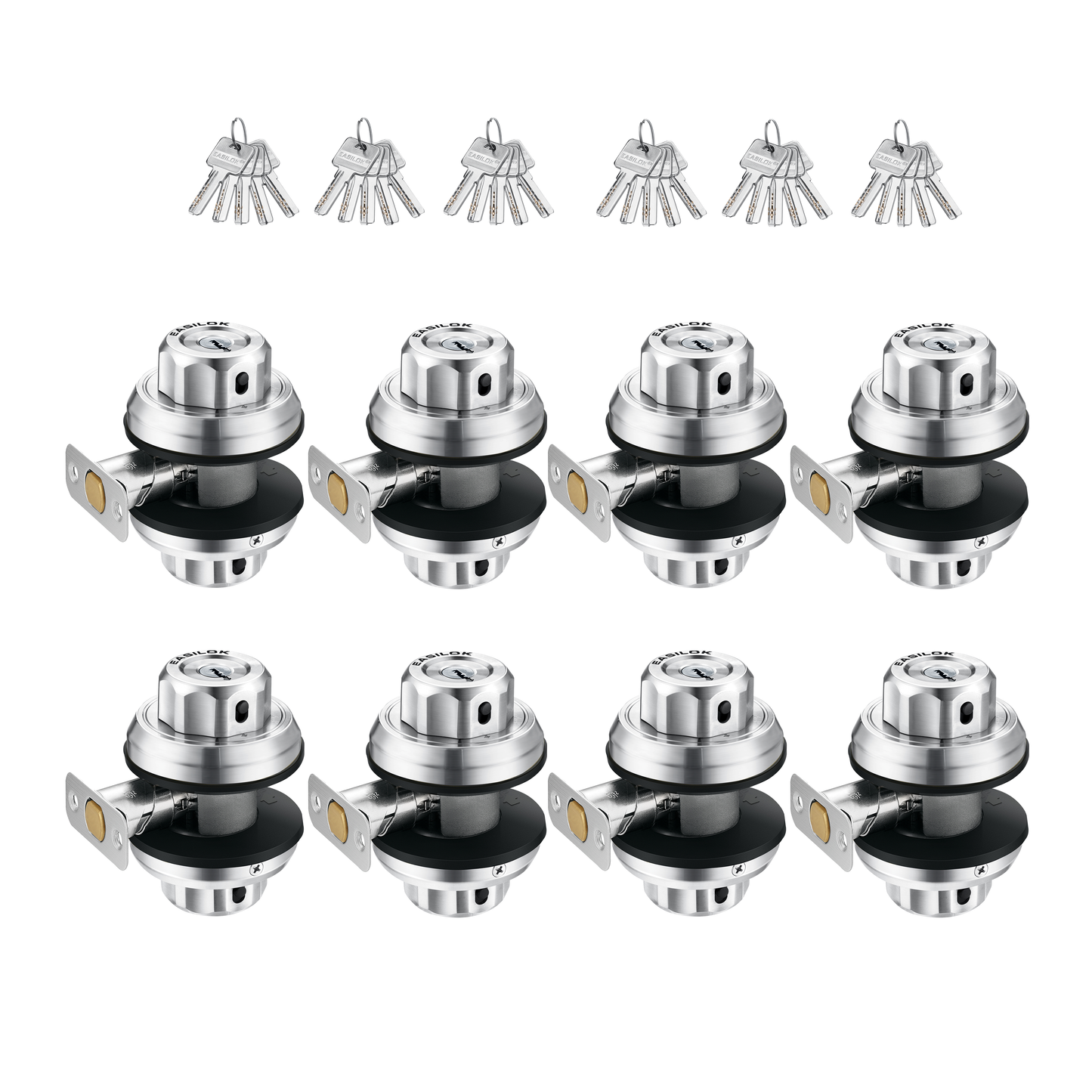 EASILOK E2 twist to lock deadbolt without any keys for front door knob lock Silver 8 Packs(Dimple key)