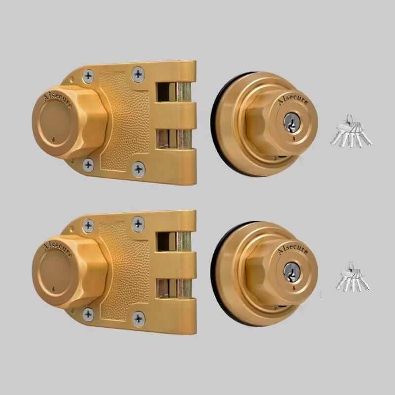 AIsecure Twist to Lock Jimmy Proof Deadbolt Lock Keyless, 2 Packs, Keyed Alike, with Unpickable Night Latch&Anti-Mislock Button,304 Stainless Steel, Dimple keyway,Brass