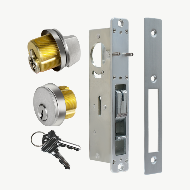 Storefront Deadbolt with 2 Key Cylinders in Silver Finish ,hook Deadbolt , 31/32"