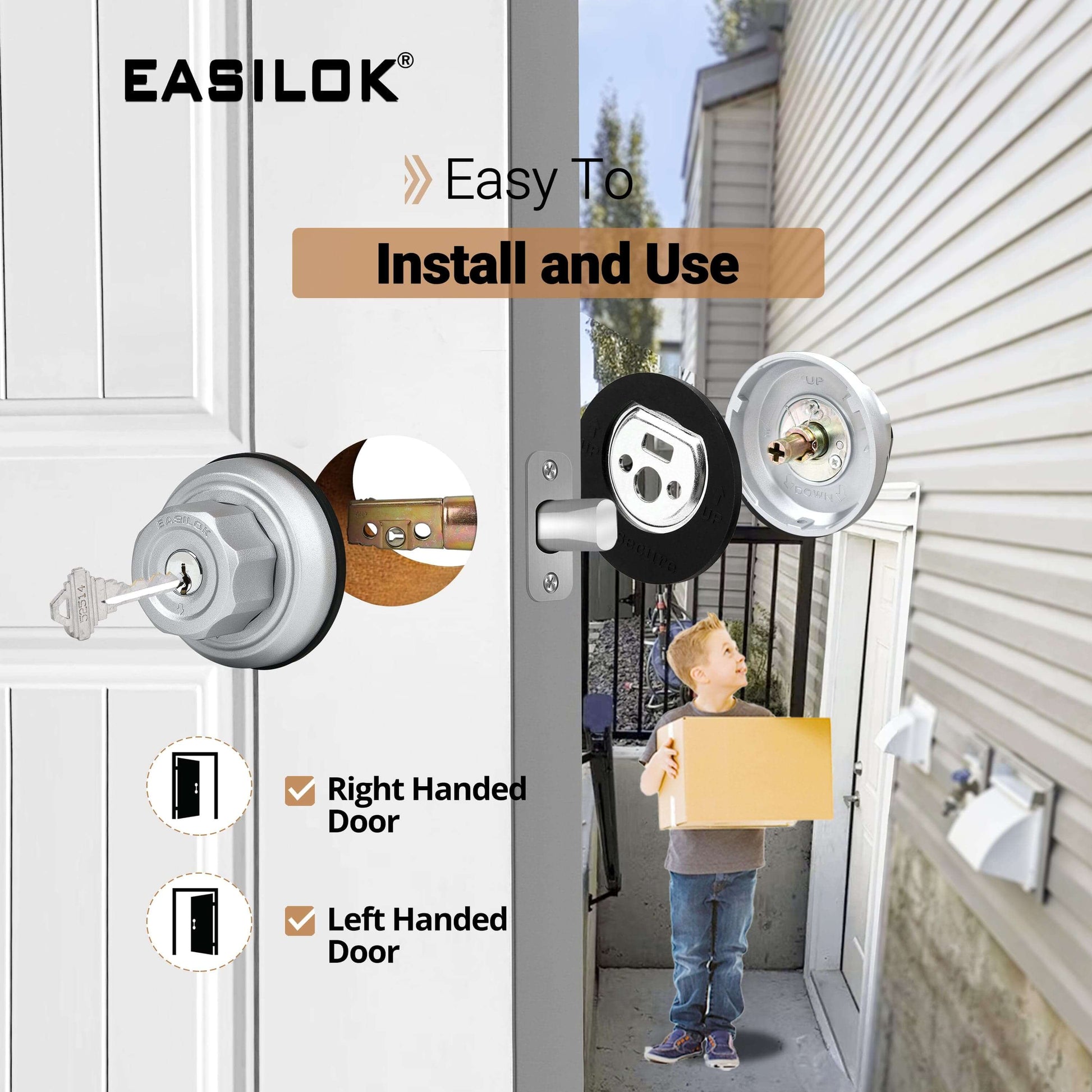 EASILOK E4 twist to lock deadbolt without any keys for front door knob lock Silver 2 Packs