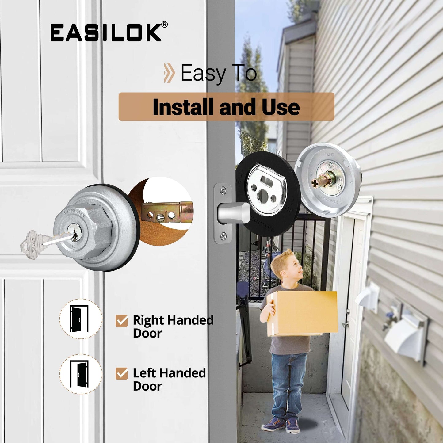 EASILOK E4 twist to lock deadbolt without any keys for front door knob lock Silver 3 Packs