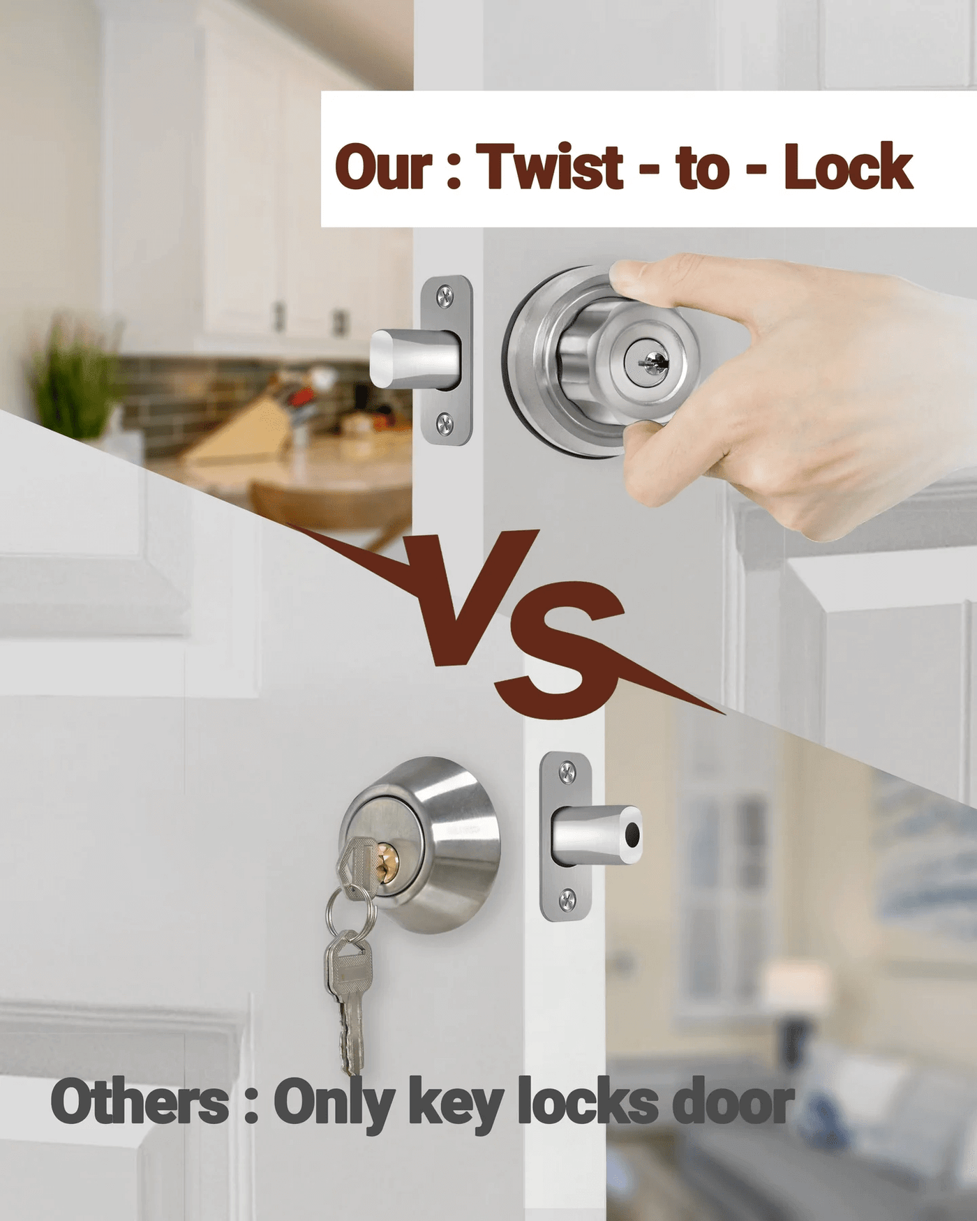 EASILOK A3  twist to lock deadbolt without any keys for front door knob lock silver