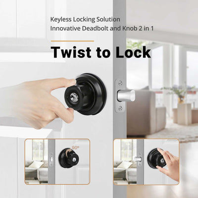 EASILOK E4 Twist-to-Lock Deadbolt Lock Keyless, Single Cylinder with Unpickable Night Latch &Anti-Mislock Button,Zinc Alloy, Black