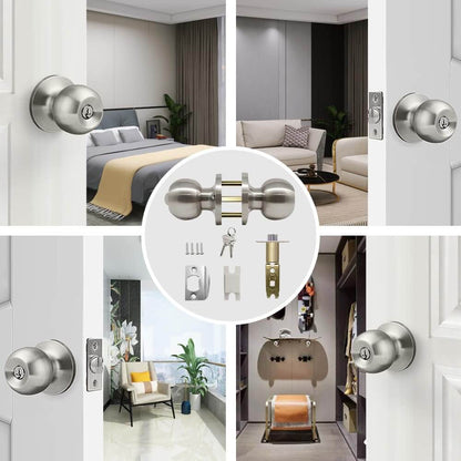 EASILOK Keyed Entry Door Knob with Lock Interior and Unidirectional knob Door Lock Standard Ball Satin Nickel