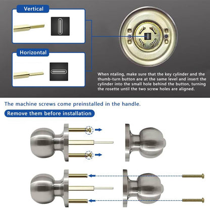 EASILOK Keyed Entry Door Knob with Lock Interior and Unidirectional knob Door Lock Standard Ball Satin Nickel