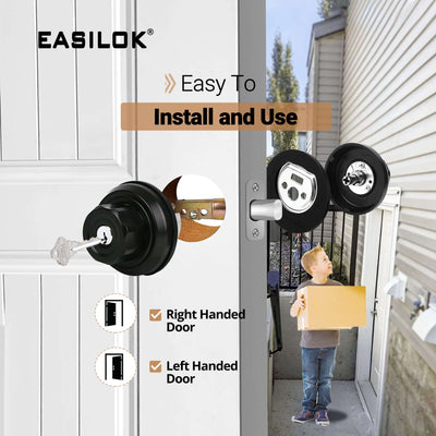 EASILOK E4 twist to lock deadbolt without any keys for front door knob lock  Black