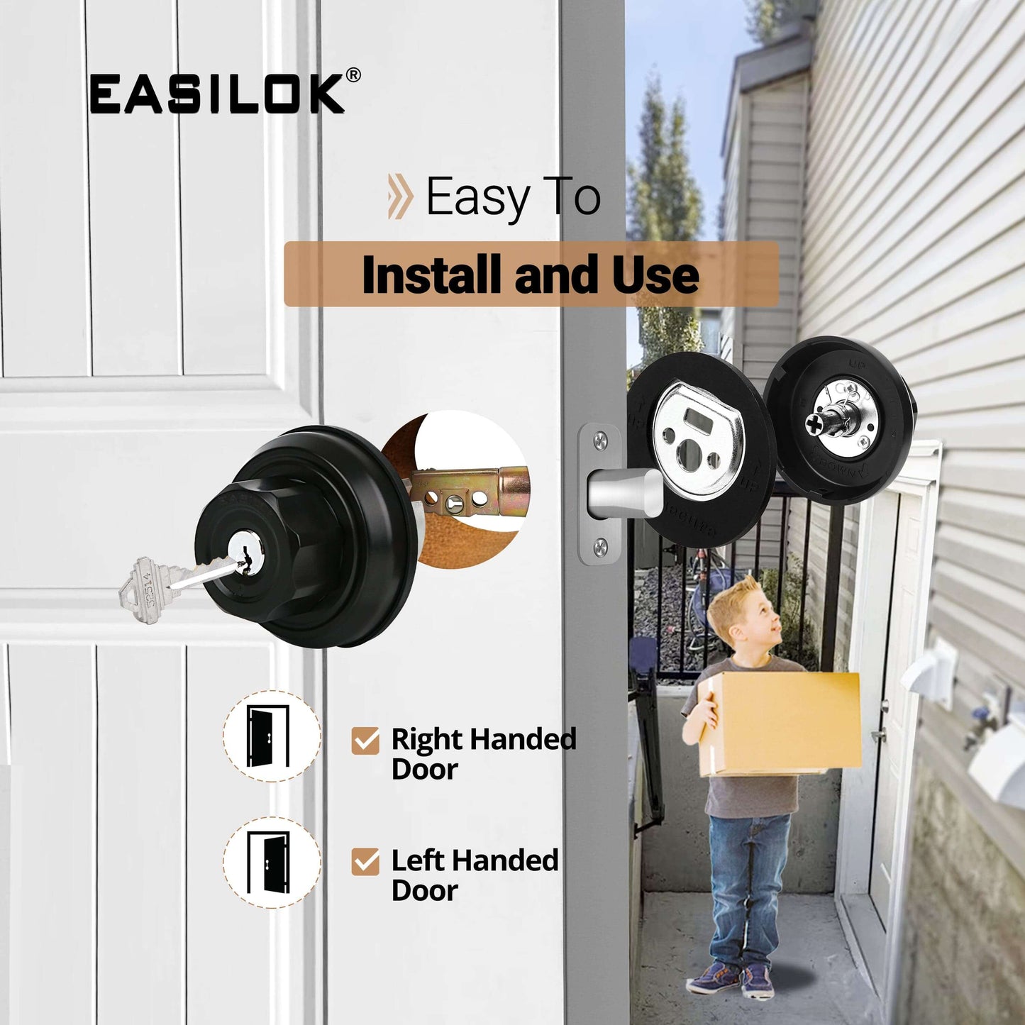 EASILOK E4 twist to lock deadbolt without any keys for front door knob lock Black 2 Packs