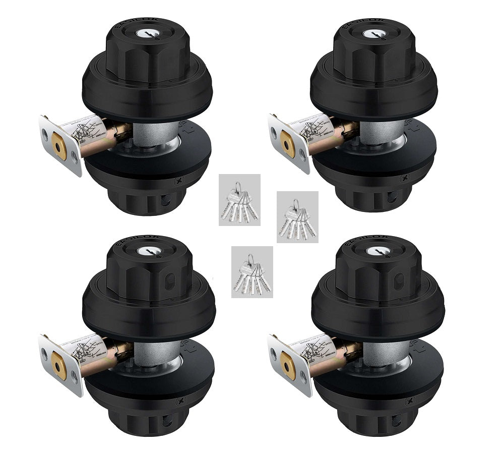 EASILOK E2 twist to lock deadbolt without any keys for front door knob lock Black 4Packs(Dimple key)