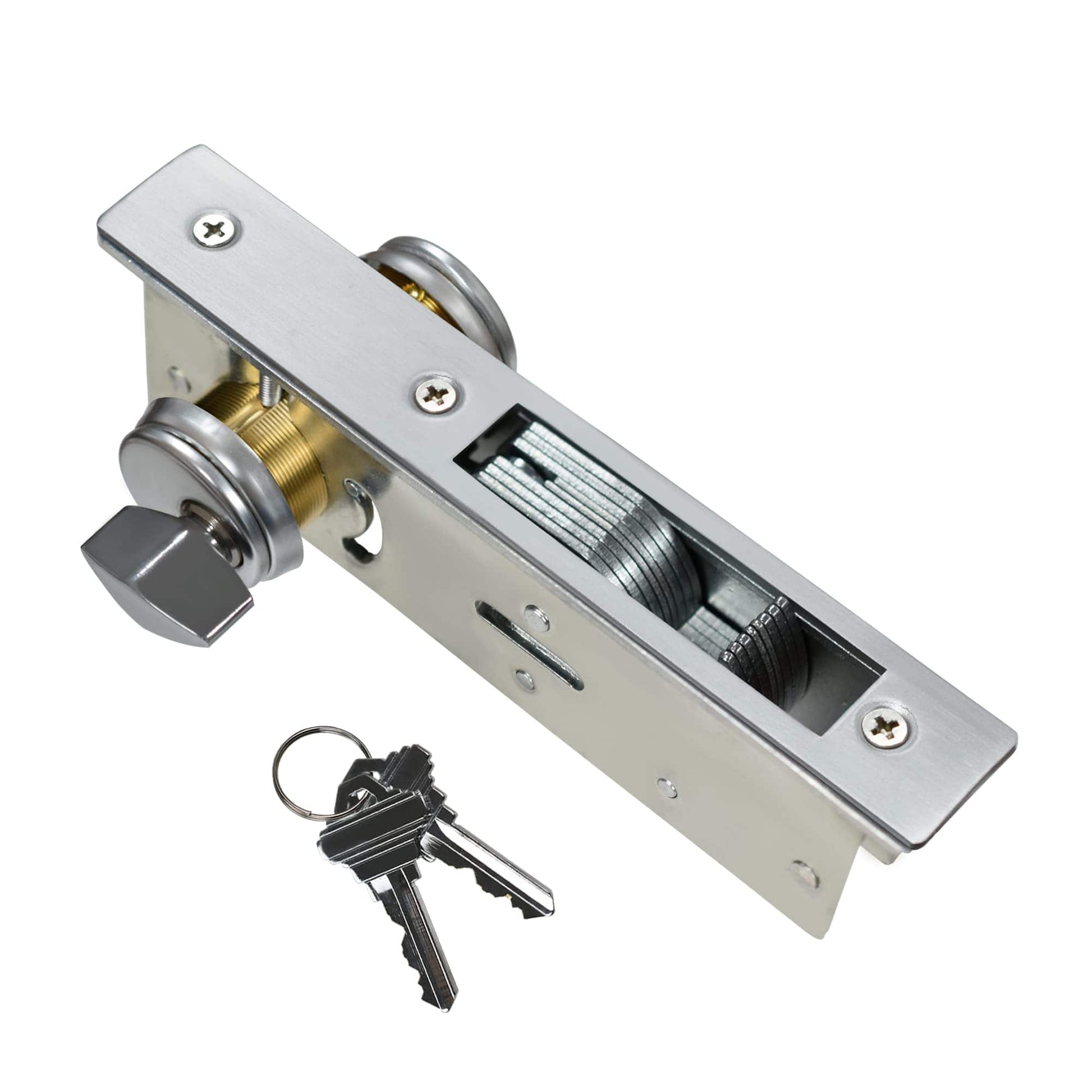 Storefront Door Lock Alsecure Commerical Door Mortise Lock for Aluminum Shop Doors, Hookbolt, 31/32" BACKSET Silver