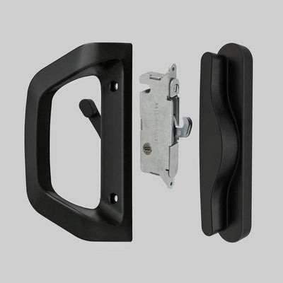 EASILOK A10-Normal Sliding Patio Door Handle Set with Mortise Lock, Fits Door Thickness from 1-1/2" to 2-4/25", 3-15/16''Screw Hole Spacing, Matte Black