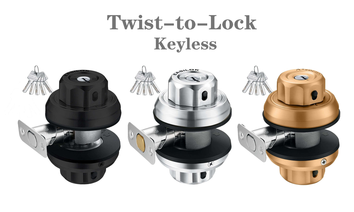 EASILOK E2 twist to lock deadbolt without any keys for front door knob lock Silver 2 Packs(Dimple key)