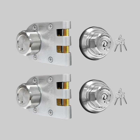 AIsecure Twist to Lock Jimmy Proof Deadbolt Lock Keyless, 2 Packs, Keyed Alike, with Unpickable Night Latch&Anti-Mislock Button,304 Stainless Steel, SC Keys,Silver