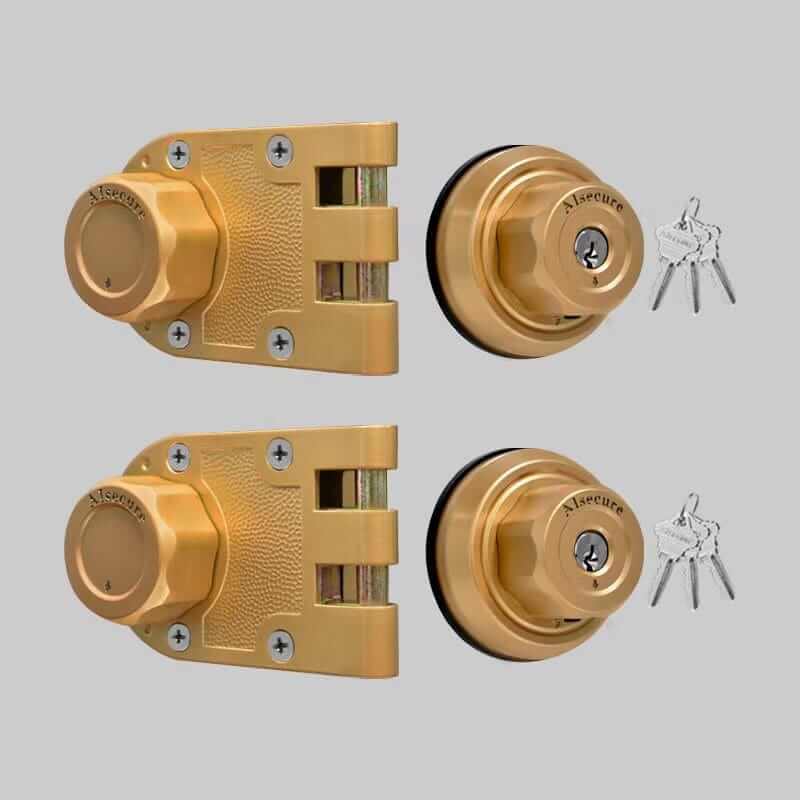 AIsecure Twist to Lock Jimmy Proof Deadbolt Lock Keyless, 2 Packs, Keyed Alike, with Unpickable Night Latch&Anti-Mislock Button,304 Stainless Steel, SC Keys,Brass