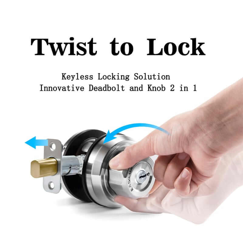 EASILOK E2 twist to lock deadbolt without any keys for front door knob lock Black(Dimple key)