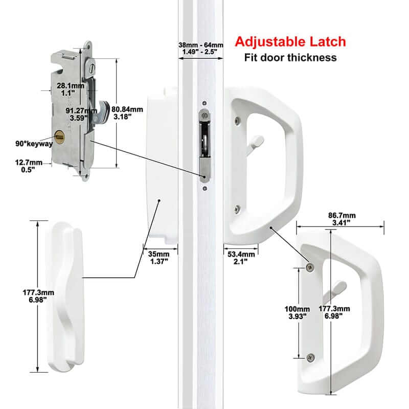 EASILOK A10-Normal Sliding Patio Door Handle Set with Mortise Lock, Fits Door Thickness from 1-1/2" to 2-4/25", 3-15/16''Screw Hole Spacing, Matte White