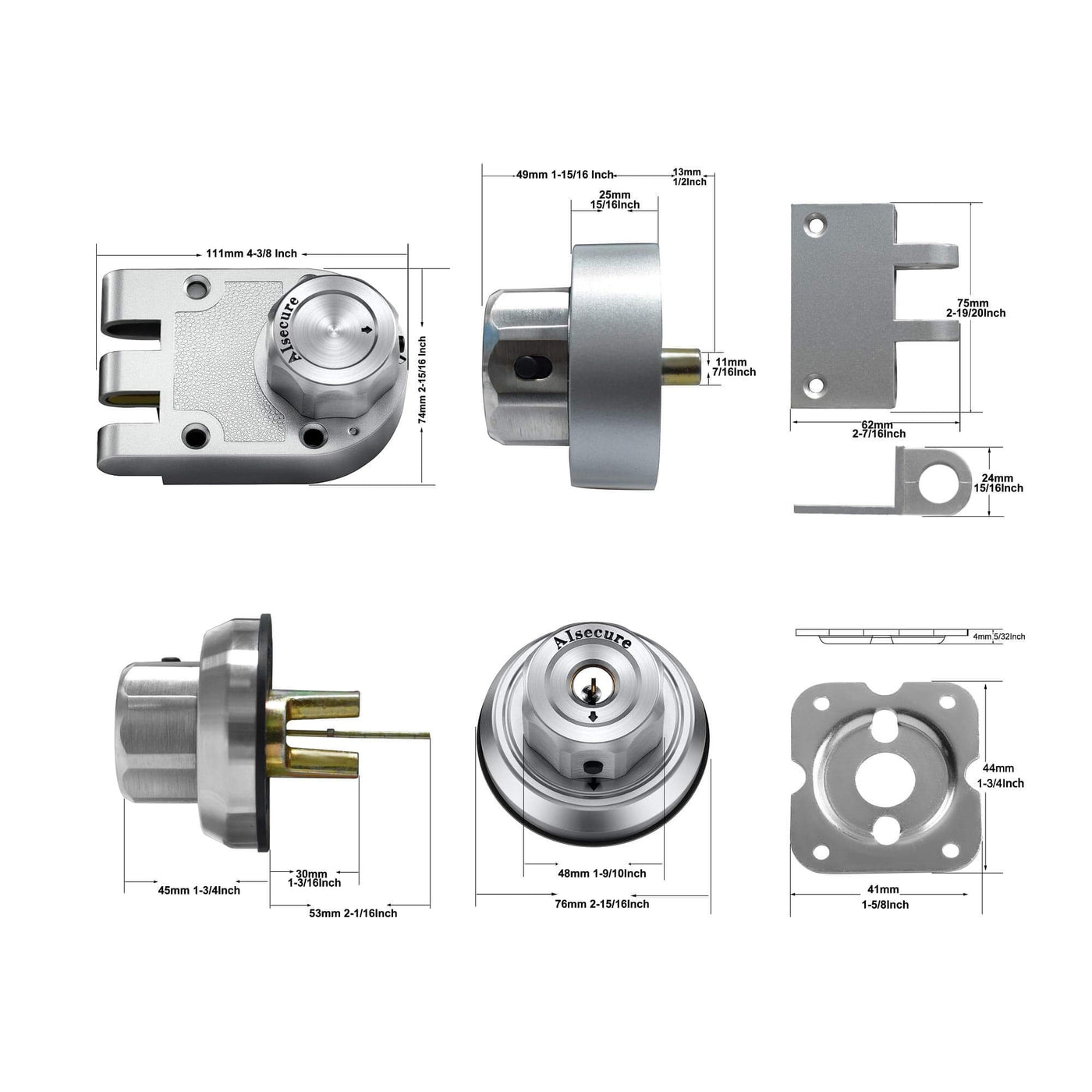 AIsecure Twist to Lock Jimmy Proof Deadbolt Lock Keyless with Unpickable Night Latch&Anti-Mislock Button,304 Stainless Steel, SC Keys,Silver