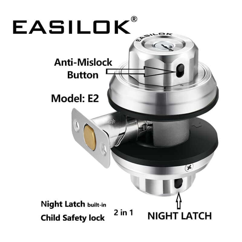 EASILOK E2: twist to lock deadbolt without any keys for front door knob lock Black(SC Key)