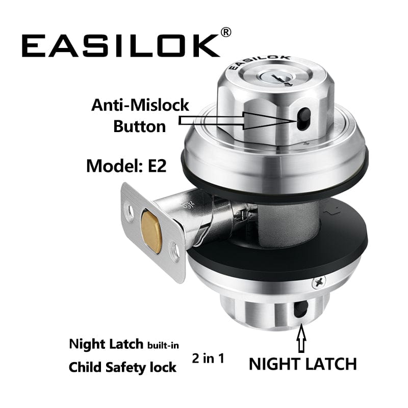 EASILOK E2 Twist to Lock deadbolt Lock keyless, Keyed Alike 5 Packs, with Anti-Mislock Button and Unpickable Night Latch, 304 Stainless Steel, Single Cylinder with 15 SC Keys
