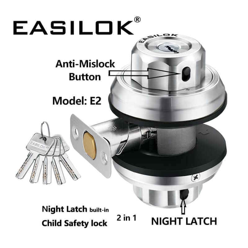 EASILOK E2 twist to lock deadbolt without any keys for front door knob lock Silver 2 Packs(Dimple key)