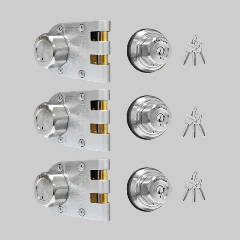 AIsecure Twist to Lock Jimmy Proof Deadbolt Lock Keyless, 3 Packs, Keyed Alike, with Unpickable Night Latch&Anti-Mislock Button,304 Stainless Steel, SC Keys,Silver