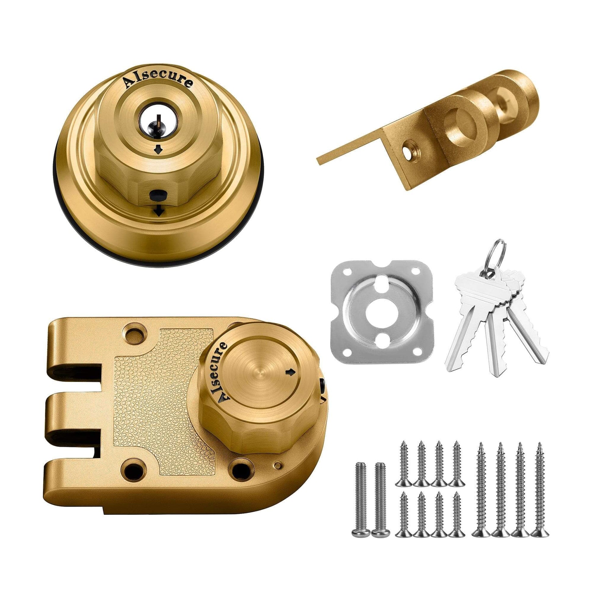 AIsecure Twist to Lock Jimmy Proof Deadbolt Lock Keyless with Unpickable Night Latch&Anti-Mislock Button,304 Stainless Steel, SC Keys,Brass