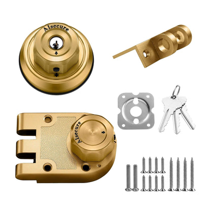 AIsecure Twist to Lock Jimmy Proof Deadbolt Lock Keyless with Unpickable Night Latch&Anti-Mislock Button,304 Stainless Steel, SC Keys,Brass