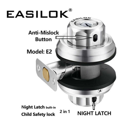 EASILOK E2 twist to lock deadbolt without any keys for front door knob lock (Black+Silver) 2 Packs(Dimple key)