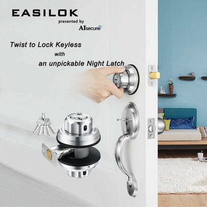 EASILOK E2 twist to lock deadbolt without any keys for front door knob lock Silver 5 Packs(Dimple key)