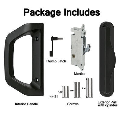 EASILOK A10-Normal Sliding Patio Door Handle Set with Mortise Lock, Fits Door Thickness from 1-1/2" to 2-4/25", 3-15/16''Screw Hole Spacing, Matte Black