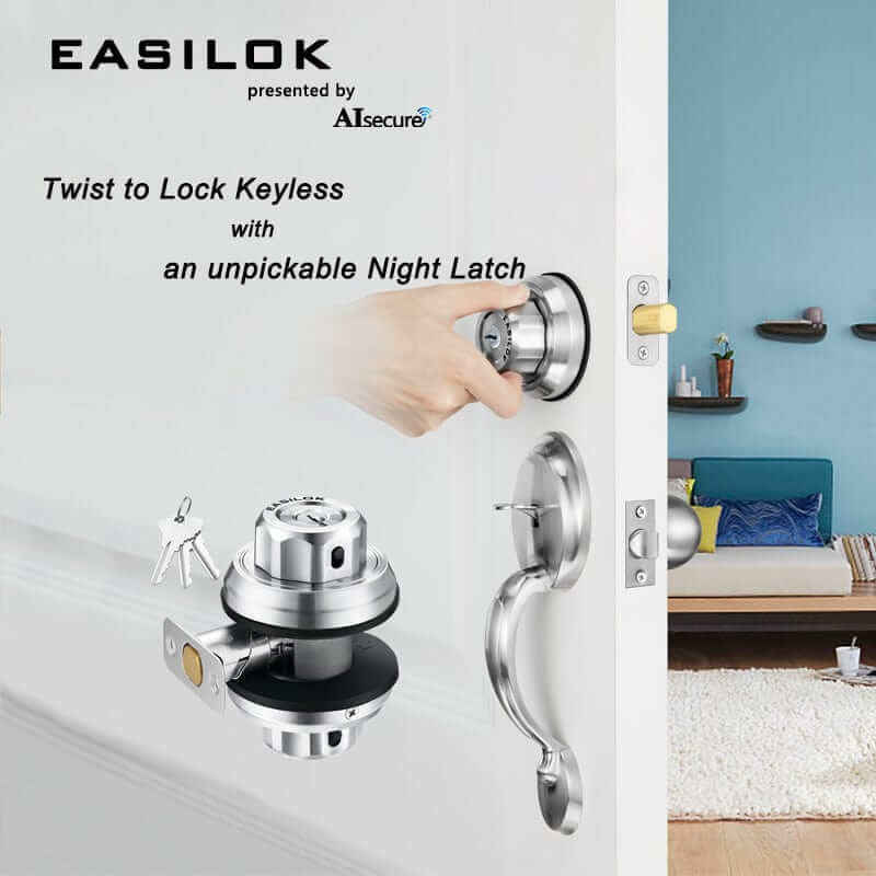 EASILOK E2 twist to lock deadbolt without any keys for front door knob lock Black 3Packs(Dimple key)