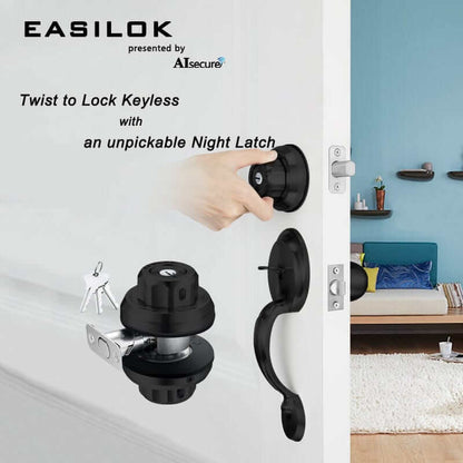 EASILOK E2: twist to lock deadbolt without any keys for front door knob lock Black(SC Key)