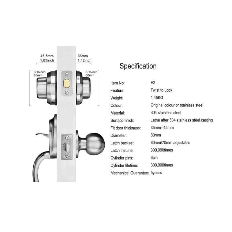 EASILOK E2 twist to lock deadbolt without any keys for front door knob lock Silver 2 Packs(Dimple key)