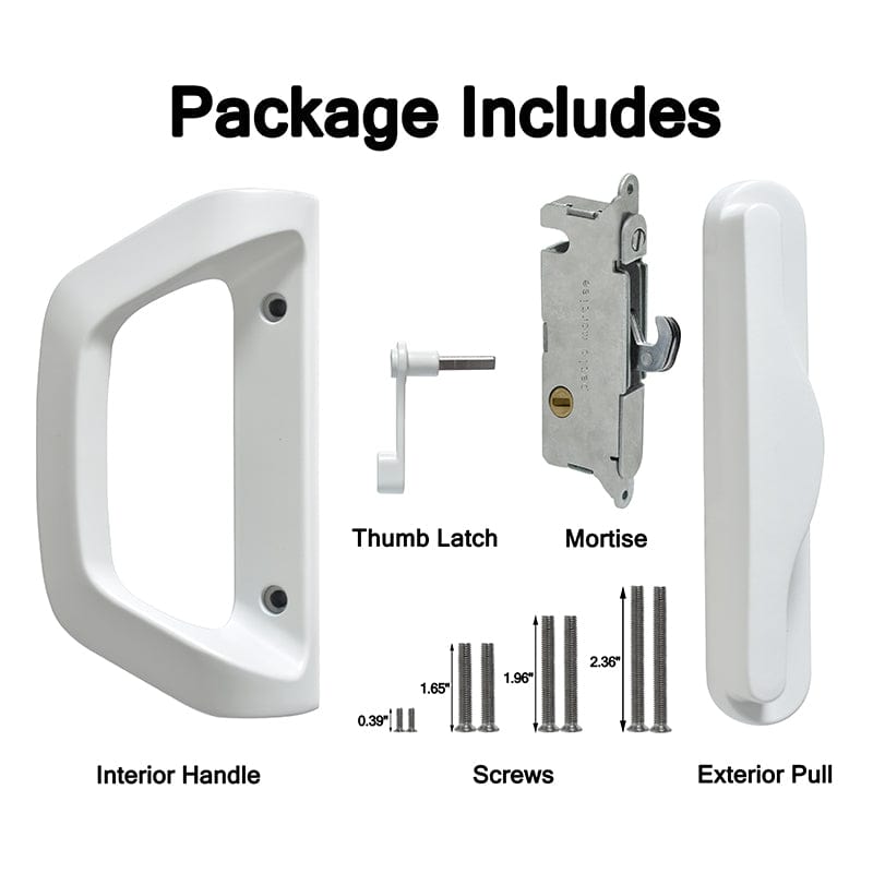 A10-Normal Sliding Patio Door Handle Set with Mortise Lock, Fits Door Thickness from 1-1/2" to 2-4/25", 3-15/16''Screw Hole Spacing, Matte White