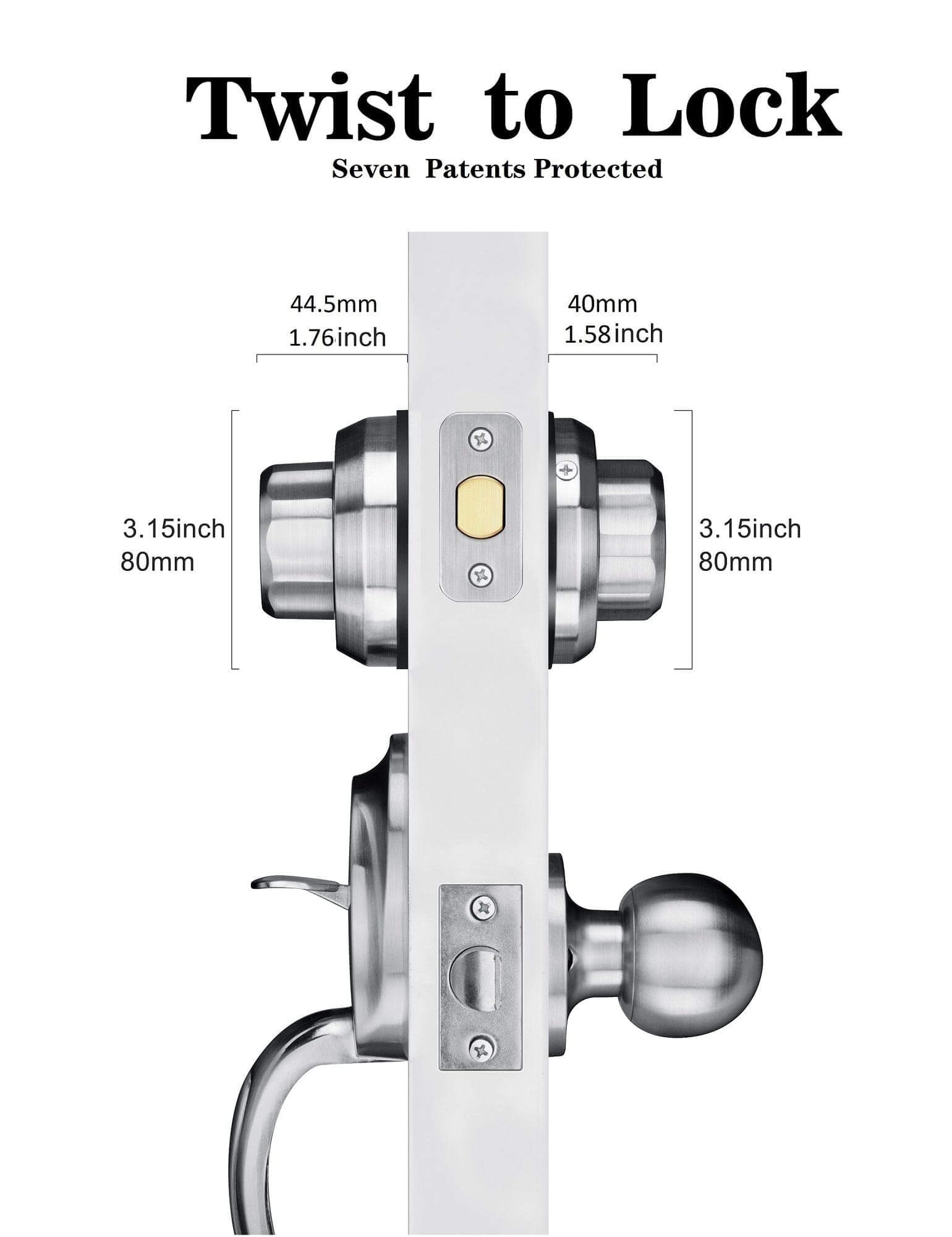 EASILOK E2 twist to lock deadbolt without any keys for front door knob lock Black 3Packs(Dimple key)